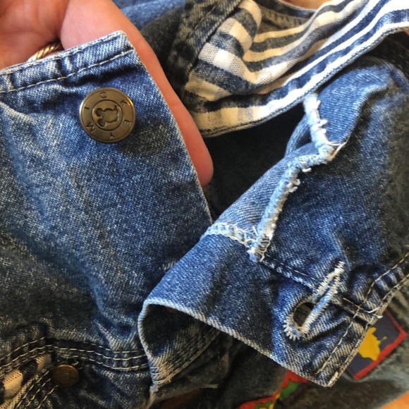 VINTAGE Euro Disney size 18 Month Denim Overalls Patches & Plaid Inserts UNISEX - Picture 14 of 16